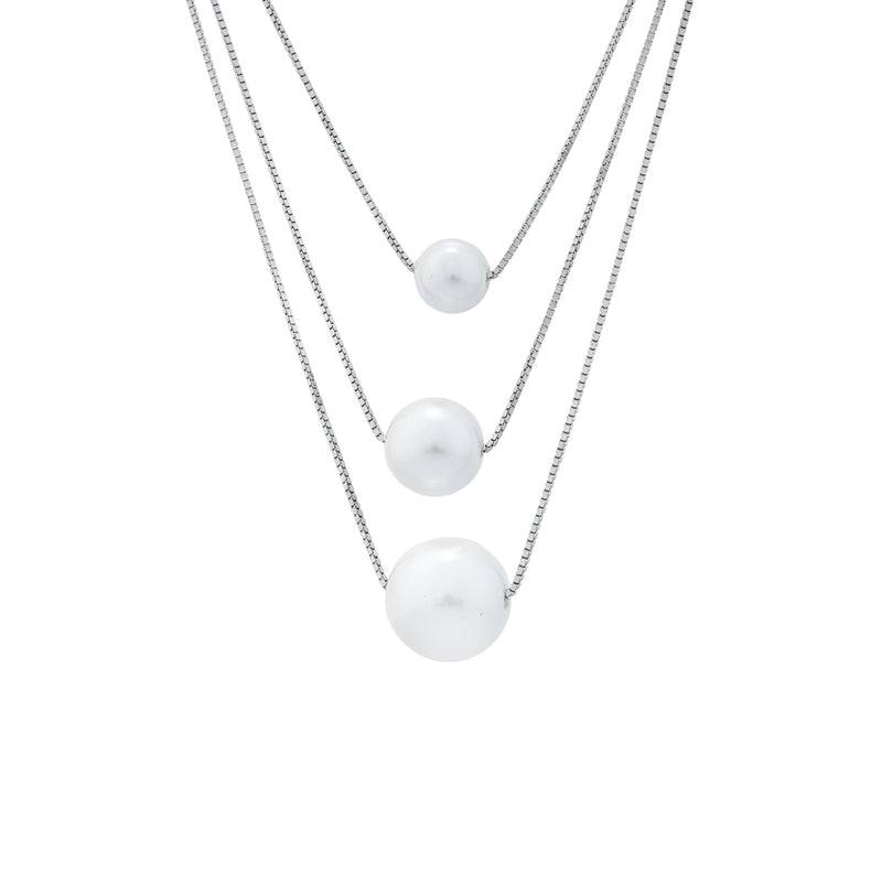 925 Sterling Silver Layered Pearl Necklace