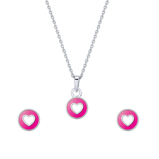 Heart Silver Enamel Pendant & Stud Earrings Set – Pink Enamel Love Collection