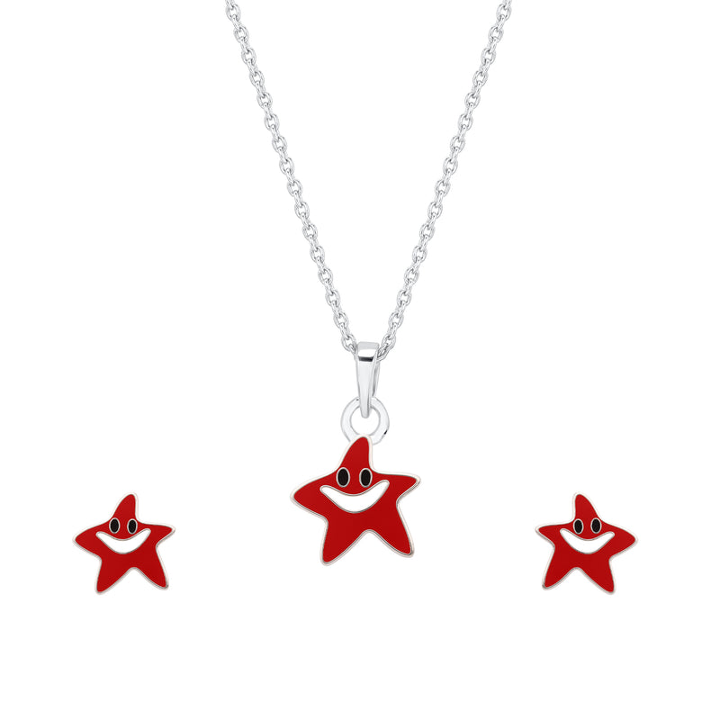 Red Star Silver Pendant Set with Chain| Kids and Teen