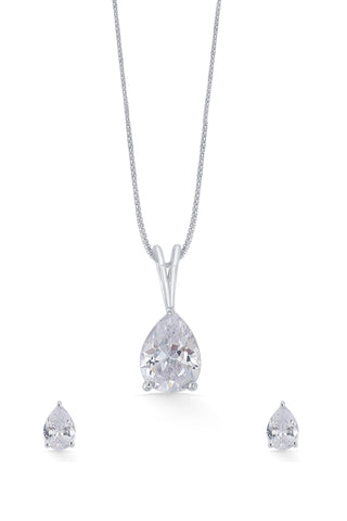 Nipura 925 Sterling Silver Pear Zircon Classic Pendant Earring Set