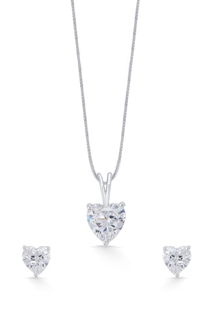 Nipura 925 Sterling Silver Zircon Heart Classic Pendant Earrings Set