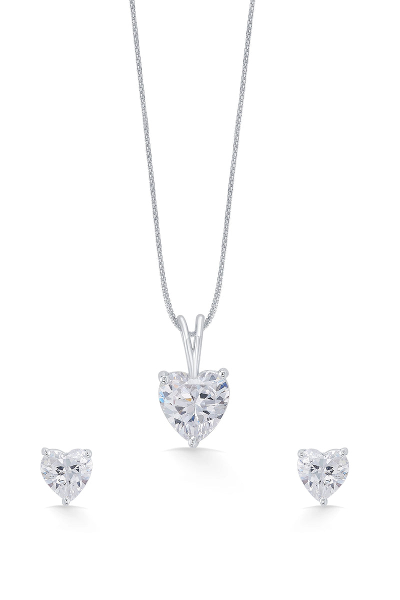 Nipura 925 Sterling Silver Zircon Heart Classic Pendant Earrings Set