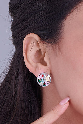 Nipura 925 Sterling Silver Bouquet of Flowers Enamel Bali Earrings