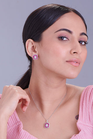 Nipura 925 Sterling Silver Pink Casper Zircon Baguette Earrings