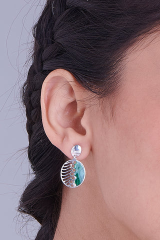 Nipura 925 sterling silver green enamel circular shape earrings