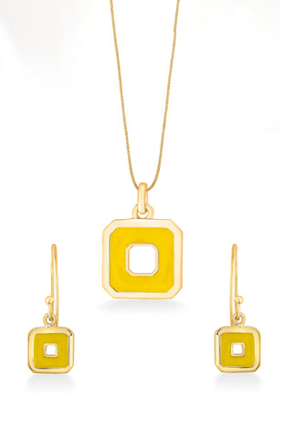 Nipura 925 Sterling Silver Yellow Squares- Golden Necklace and Earrings Set