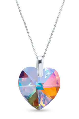 Nipura Certified 925 Sterling Silver Pendant with Chain for Women and Teens with Rainbow Heart-Shaped Austrian Crystal Pendant with free Chain – Tarnish-Resistant & Skin-Friendly - Crystals from Austria