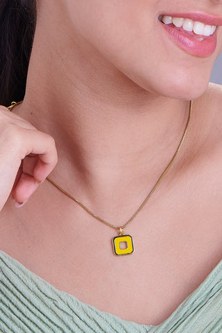 Nipura 925 Sterling Silver Yellow Squares- Golden Necklace and Earrings Set