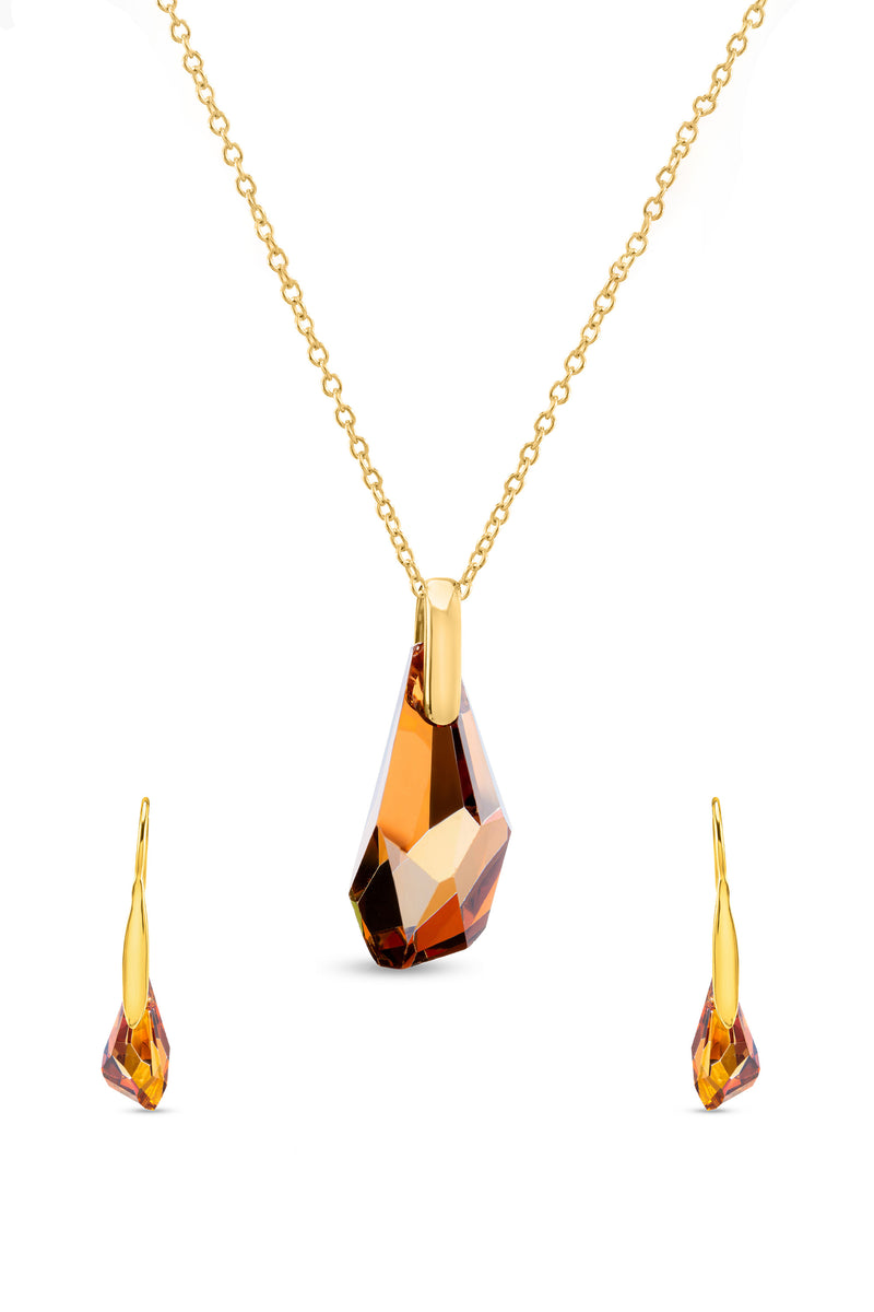 Nipura Certified 925 Sterling Silver Austrian Crystal Teardrop Pendant Earrings Set