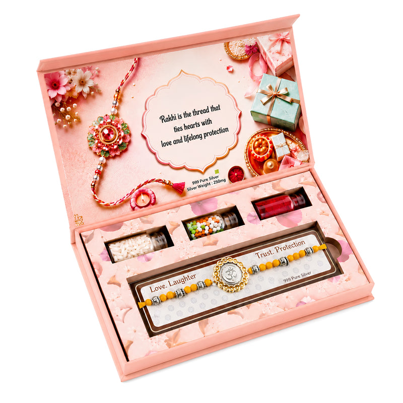 250 MG Pure Silver Om Rakhi Box