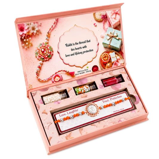 250 MG Pure Silver Om Rakhi Box Orange