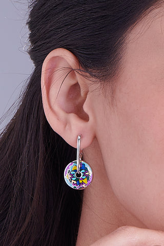 Nipura 925 sterling silver Multicolor Beautifully Crafted Handmade Round Enamel Earrings