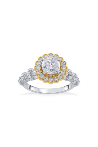 Nipura 925 Sterling Silver Floral Halo Solitaire Ring