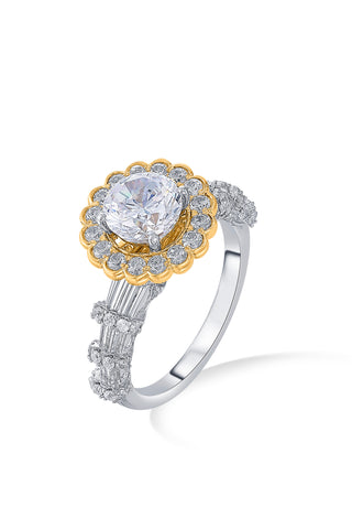 Nipura 925 Sterling Silver Floral Halo Solitaire Ring