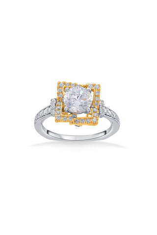 Nipura 925 Sterling Silver Pleat Golden Crown Solitaire Ring