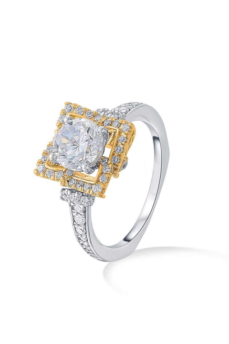 Nipura 925 Sterling Silver Pleat Golden Crown Solitaire Ring