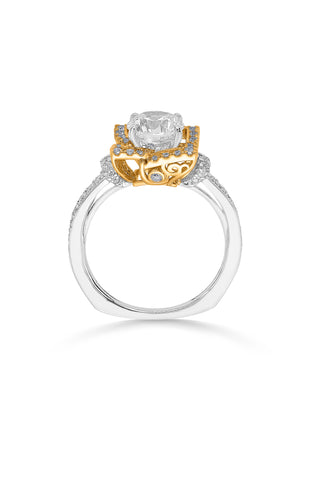 Nipura 925 Sterling Silver Pleat Golden Crown Solitaire Ring