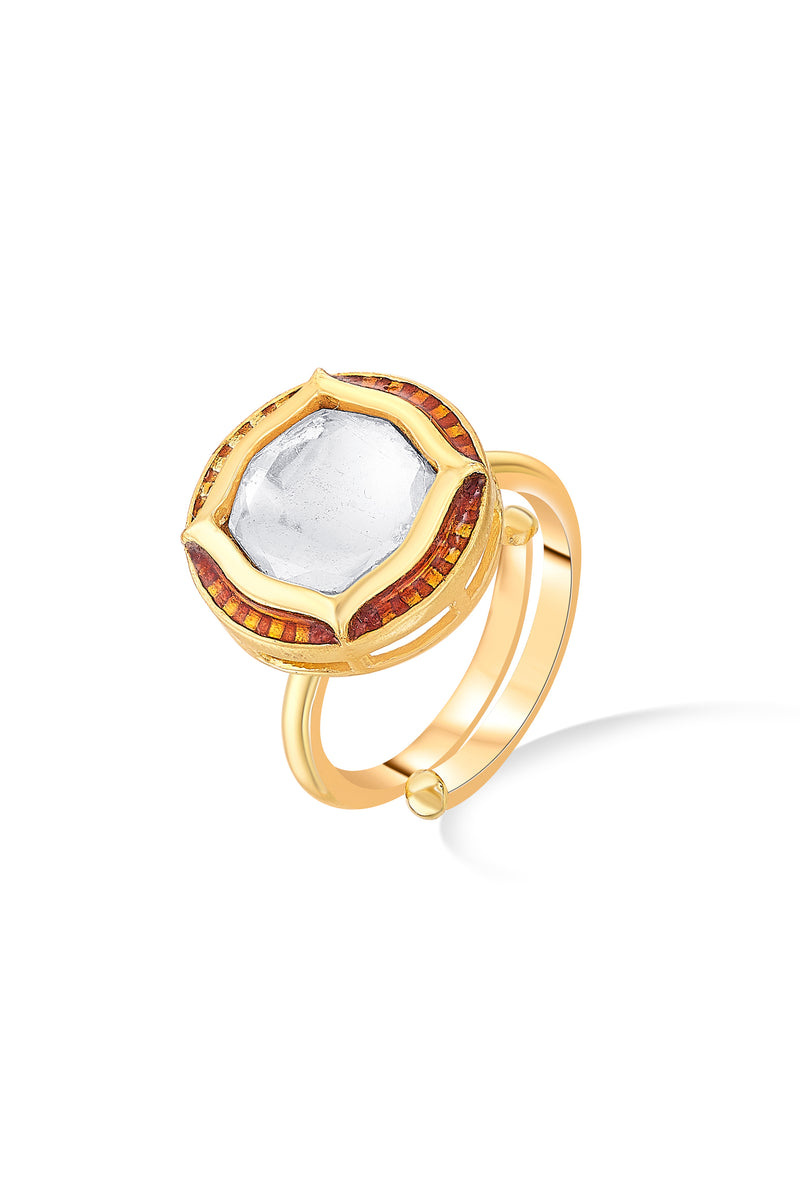 Nipura 925 Sterling Silver Ayna Polki Ring