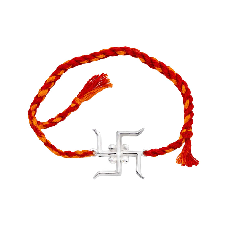 Swastika 925 Sterling Silver Thread Rakhi for Teen & Adult Brother Spiritual Rakhi Gift