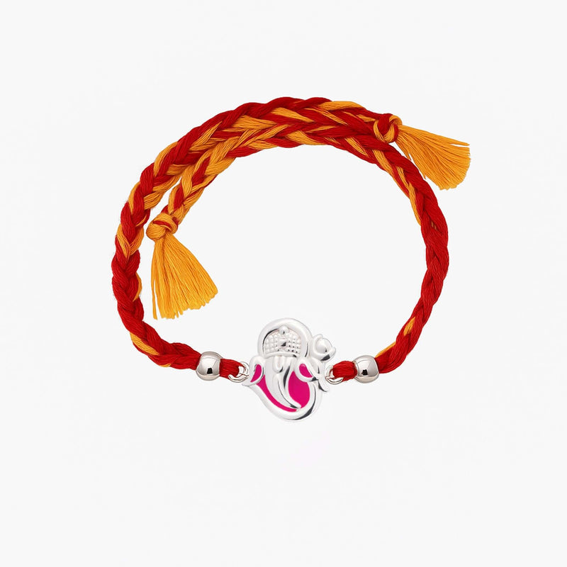 Nipura 925 Sterling Silver Om Ganesh Thread Rakhi