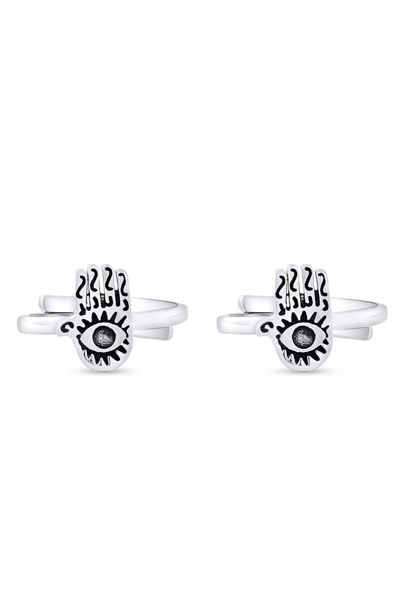 Nipura 925 Sterling Silver Hamsa Hand Evil Eye Toe Rings