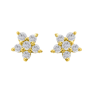 Gold Plated Sterling Silver CZ Floral Star Stud Earrings