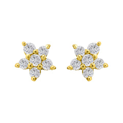 Gold Plated Sterling Silver CZ Floral Star Stud Earrings
