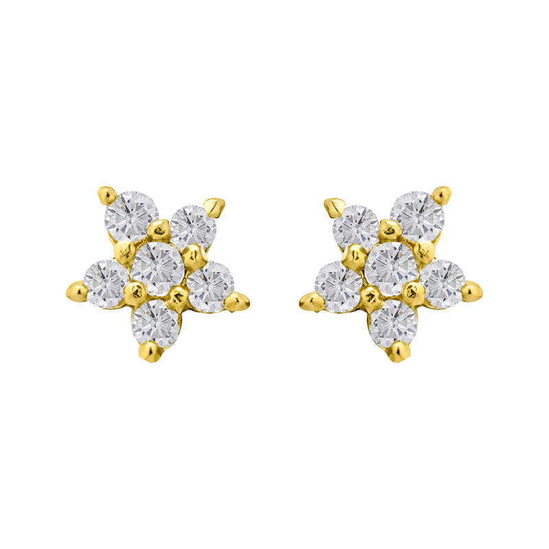 Gold Plated Sterling Silver CZ Floral Star Stud Earrings