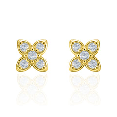 18kt Gold Plated Flower Cluster Stud Earrings with Cubic Zirconia