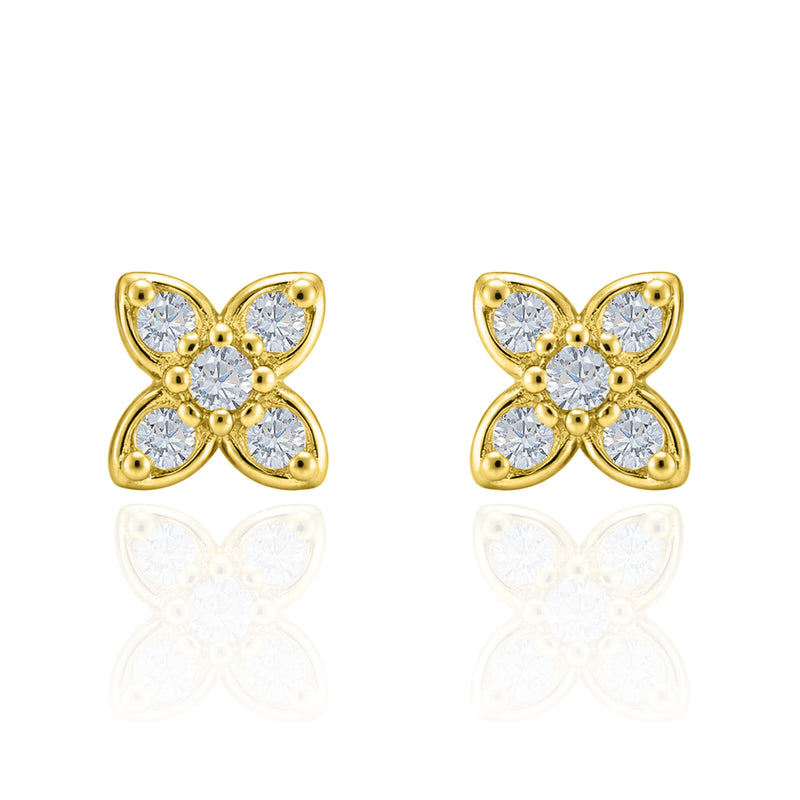 18kt Gold Plated Flower Cluster Stud Earrings with Cubic Zirconia