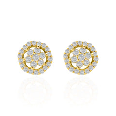 Round Brilliant Cluster Silver Gold Plated Earrings