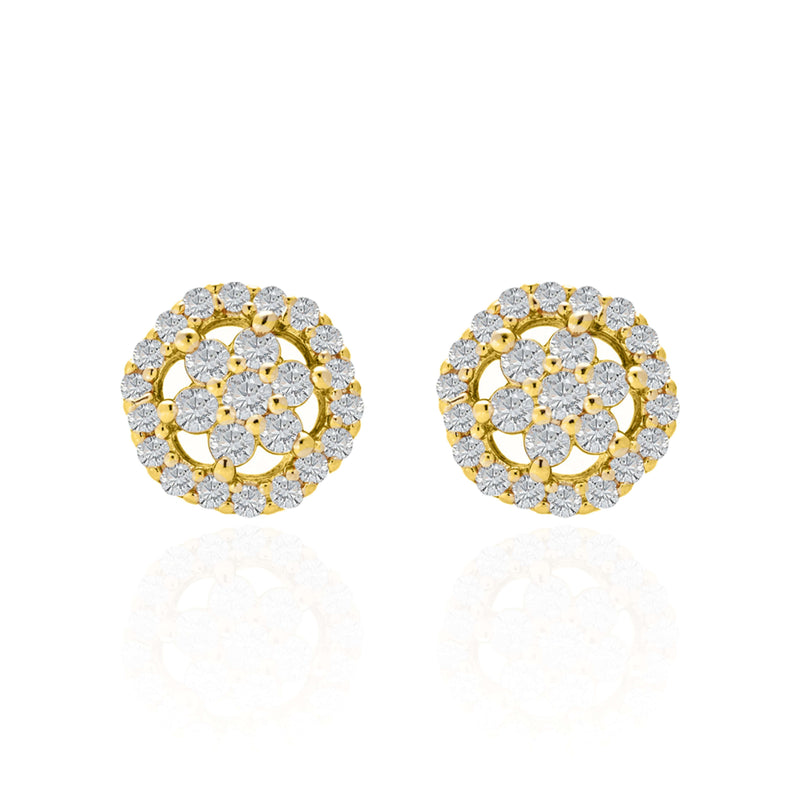 Round Brilliant Cluster Silver Gold Plated Earrings