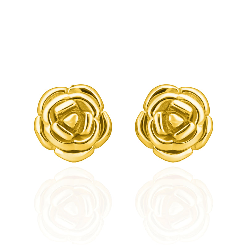 Gold Plated Sterling Silver Rose Flower Stud Earrings