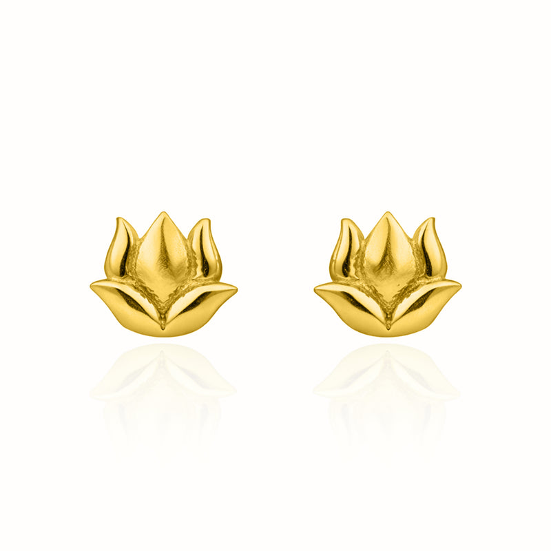 Gold Plated Sterling Silver Lotus Flower Stud Earrings