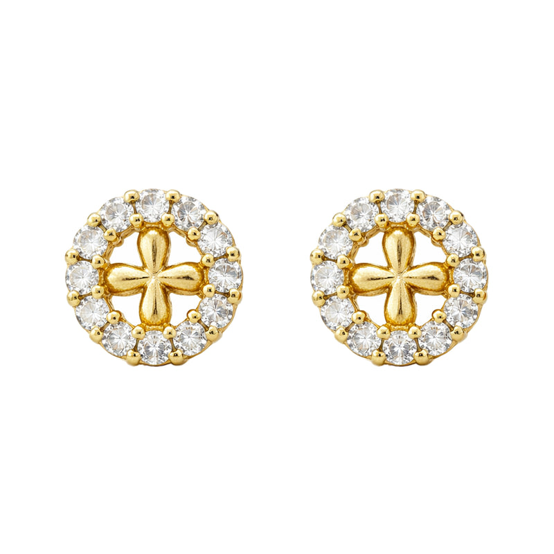 Gold Plated Sterling Silver CZ Halo Cross Stud Earrings
