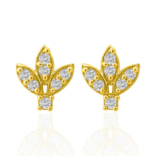 18KT Gold Plated Silver Leaf CZ Stones Earrings | Elegant Floral Stud