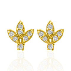 18KT Gold Plated Silver Leaf CZ Stones Earrings | Elegant Floral Stud