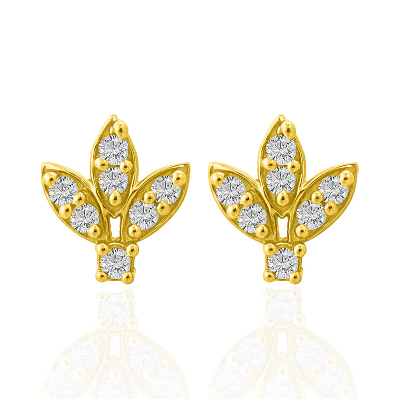 18KT Gold Plated Silver Leaf CZ Stones Earrings | Elegant Floral Stud