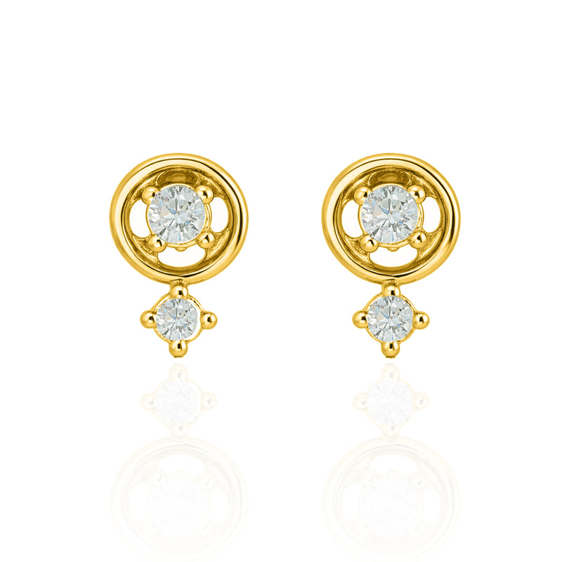 Gold Plated Sterling Silver CZ Circle Drop Stud Earrings