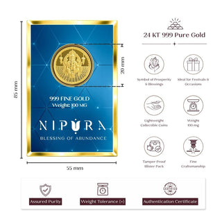 24KT Pure Ganesh Coin — Premium Gift, 100mg Ultra Thin