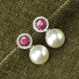 Red Ruby Halo Brass Stud Earrings