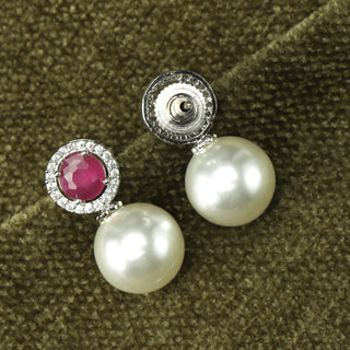 Red Ruby Halo Brass Stud Earrings