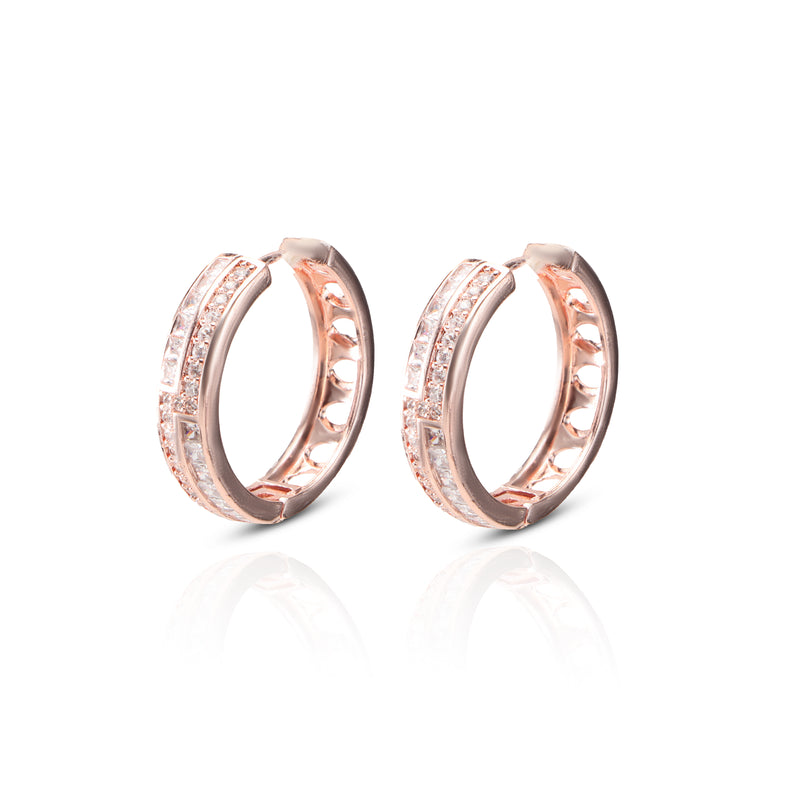 Rosegold Zircon Bold Statement Brass Hoop Earrings