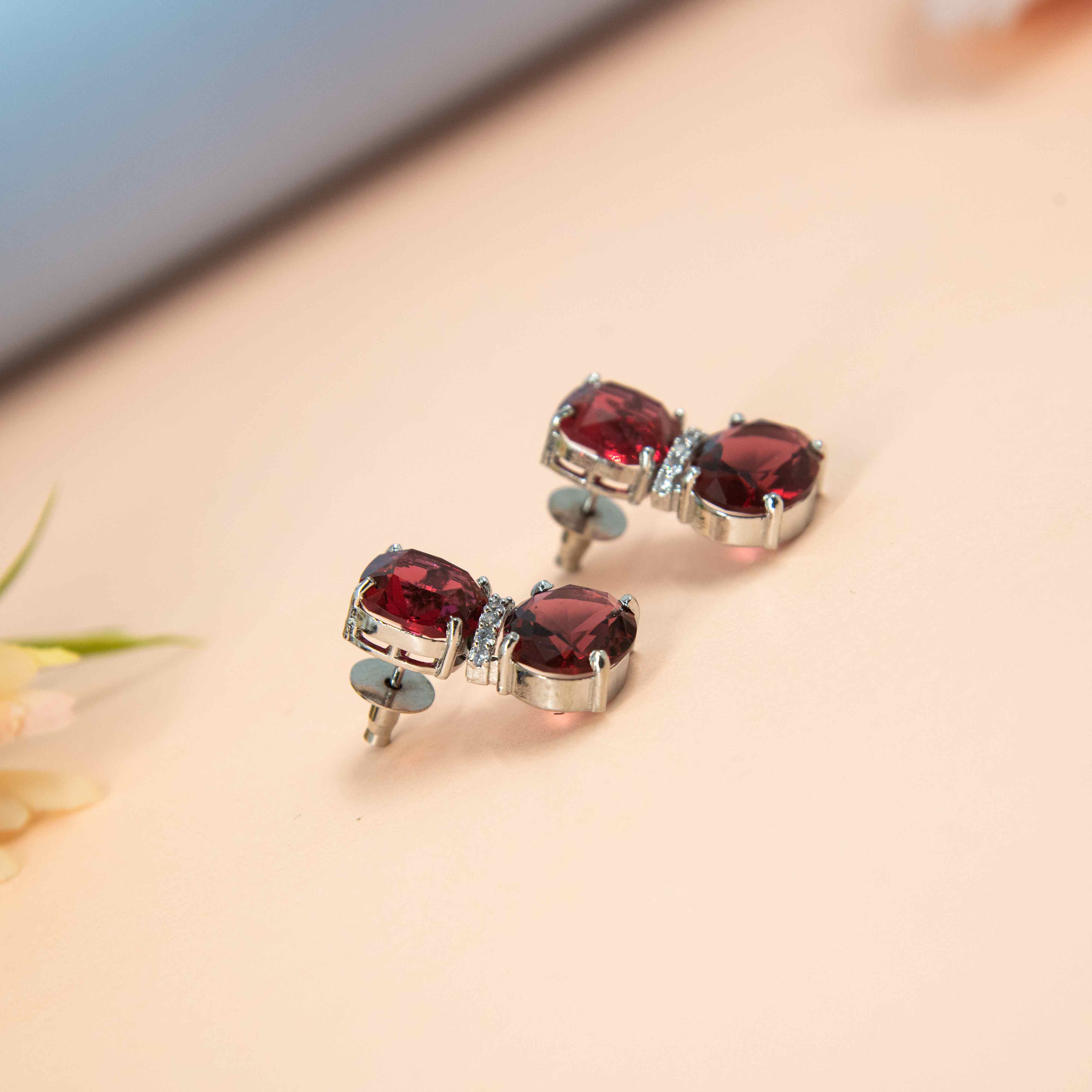 Abharan Red and White Round Cut Stones Stud Earrings  VOYLLA