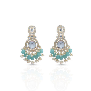 Yashi Aqua Brass Kundan Earrings