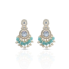 Yashi Aqua Brass Kundan Earrings
