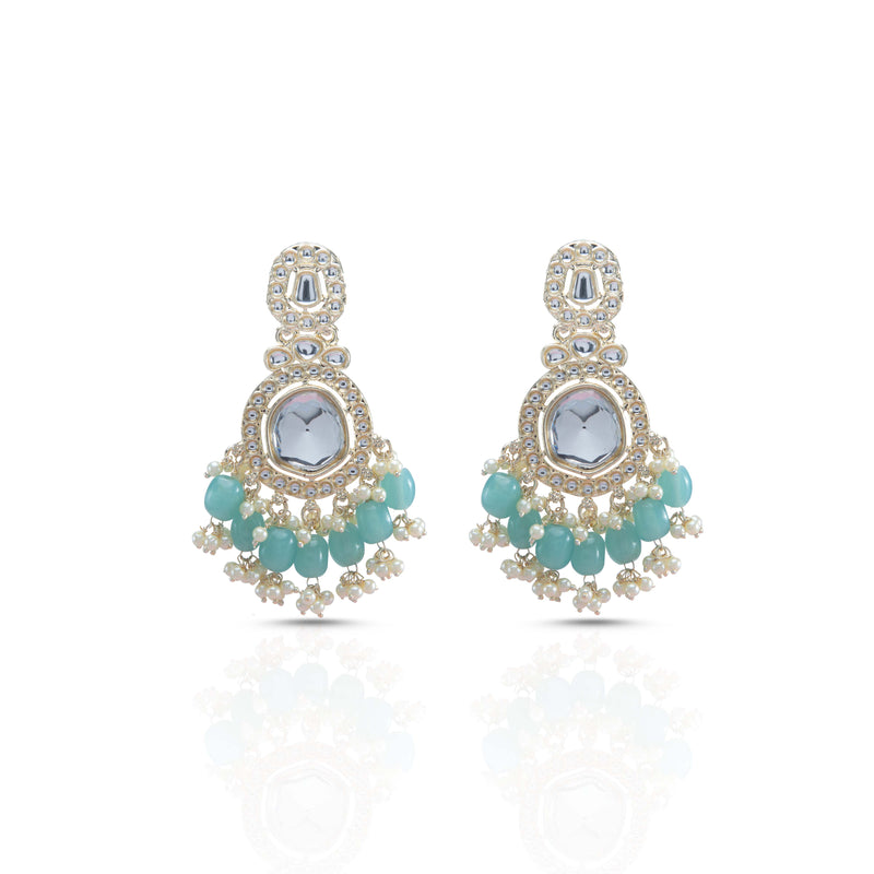 Yashi Aqua Brass Kundan Earrings