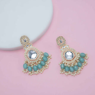 Yashi Aqua Brass Kundan Earrings