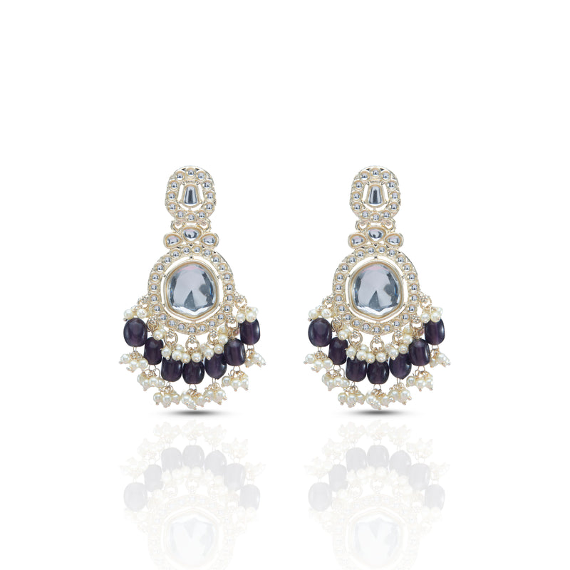 Yash Plum Brass Kundan Earrings