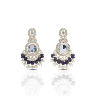 Yash Plum Brass Kundan Earrings